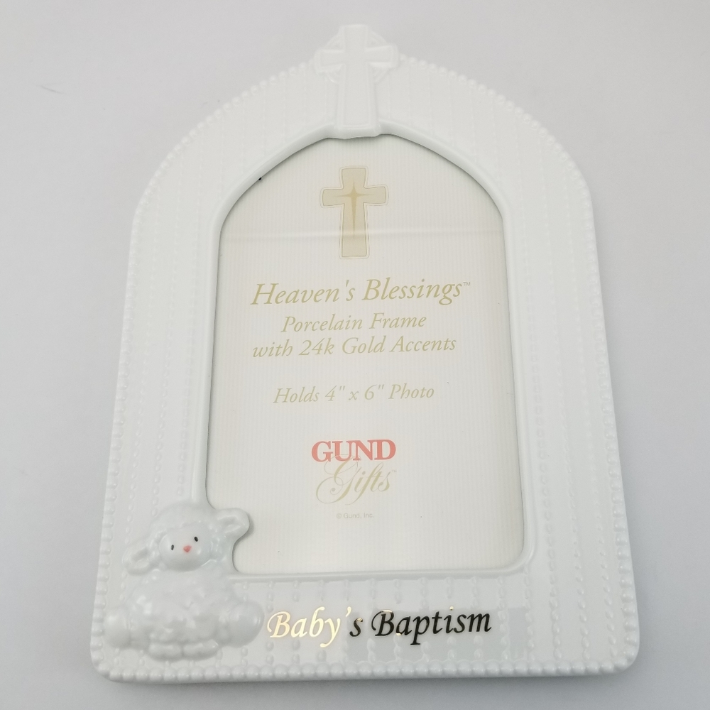 Gund Gifts Porcelain Baptism Frame 4 x 6 Heaven's Blessings 24 K Gold Accents